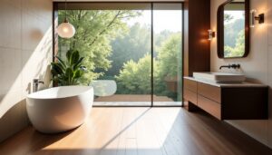 Salle de bain en travertin et bois : astuces élégantes pour transformer votre espace