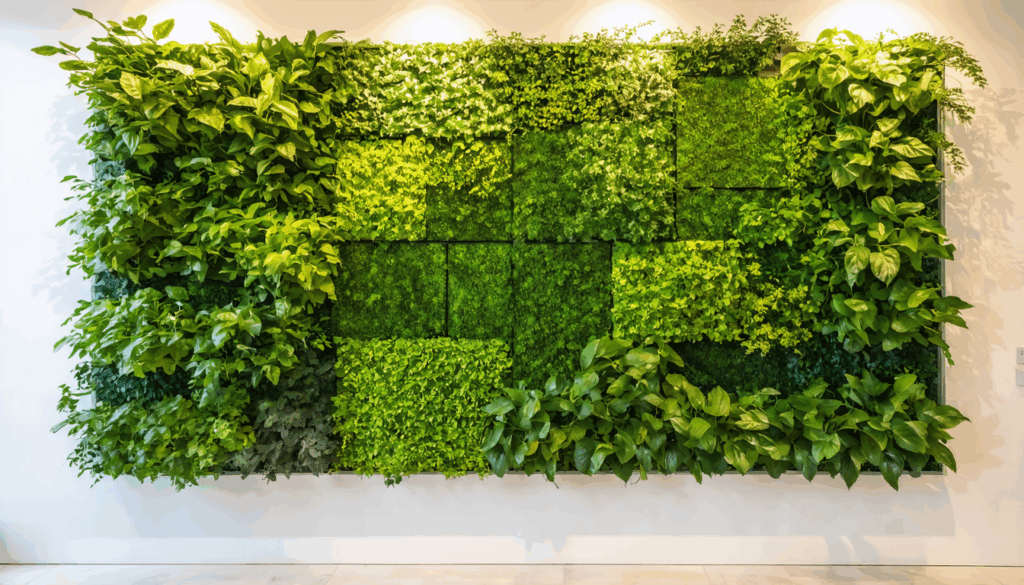 ajoutez une touche de verdure à votre intérieur avec un mur végétal artificiel. facile à installer, il transforme votre espace en un véritable oasis de nature sans entretien.