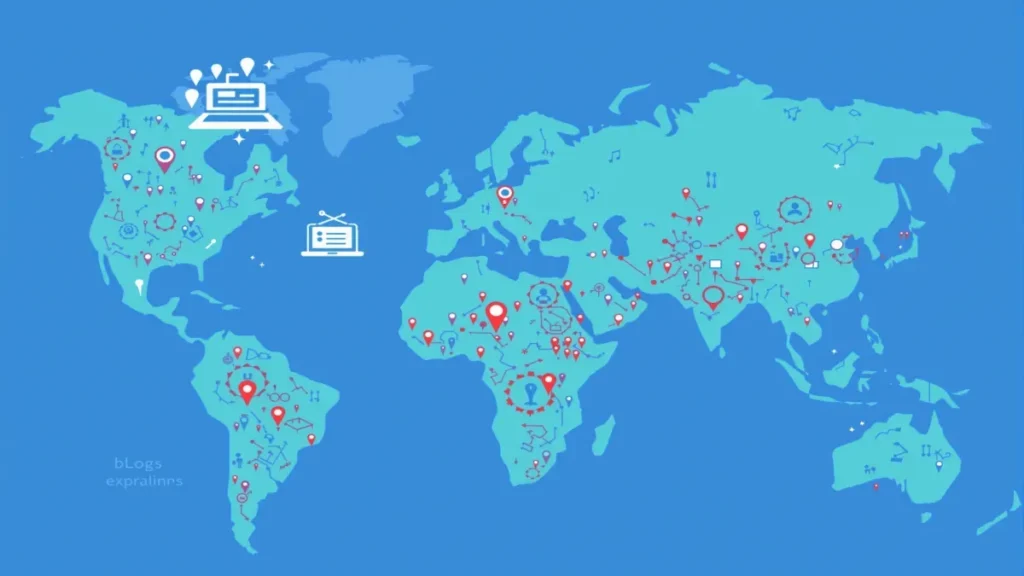 Carte du monde avec icônes technologiques et connexions