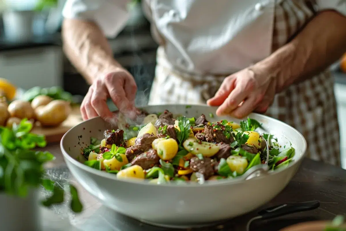 La salade de boeuf aux pommes de terre : prête en 10 minutes avec des astuces de chef pour un plat savoureux