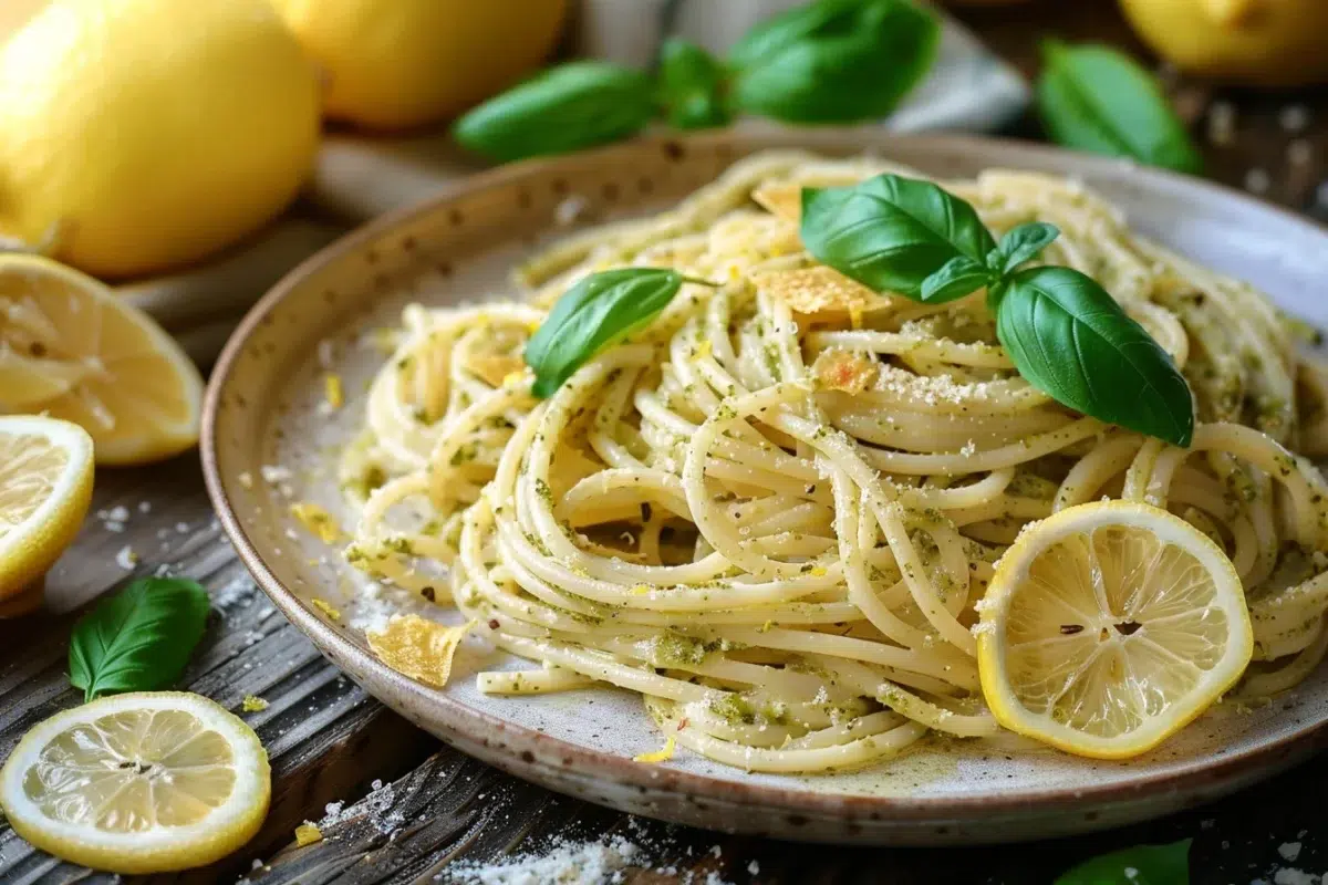 Linguine au pesto al limone et mollicata croustillant : une recette fraîche et savoureuse par Clemfoodie