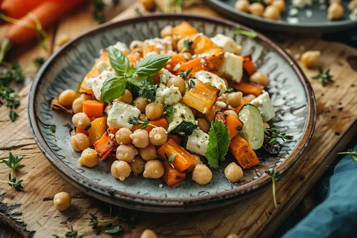Légumes d'été rôtis et pois chiches au brocciu : une recette estivale simple et délicieuse par Clemfoodie