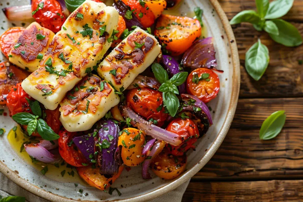 Assiette méditerranéenne aux légumes rôtis et halloumi : une recette simple et gourmande pour toutes les saisons