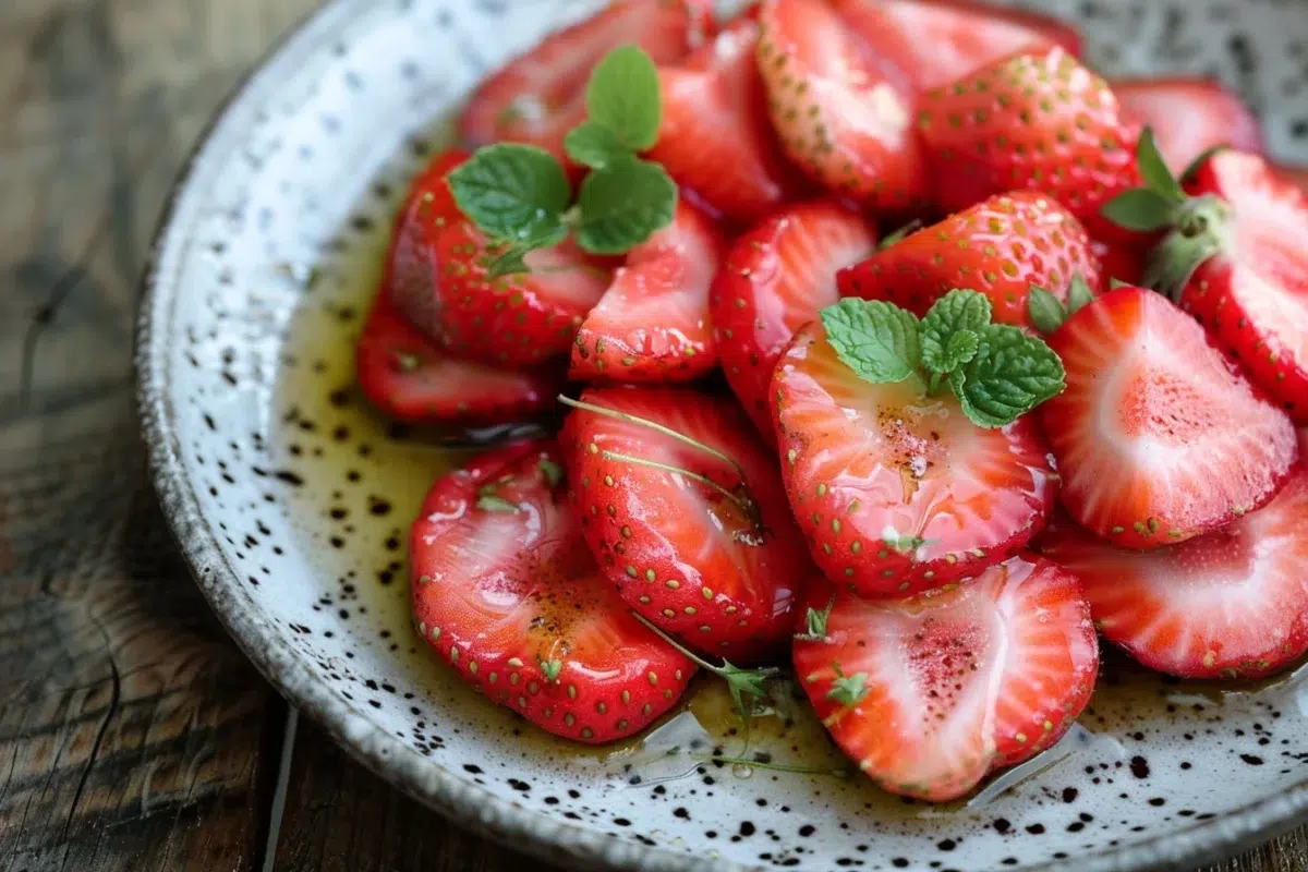 Les fraises à l'huile de mimosa et calamenthe : un dessert qui éveillera vos papilles avec des saveurs uniques