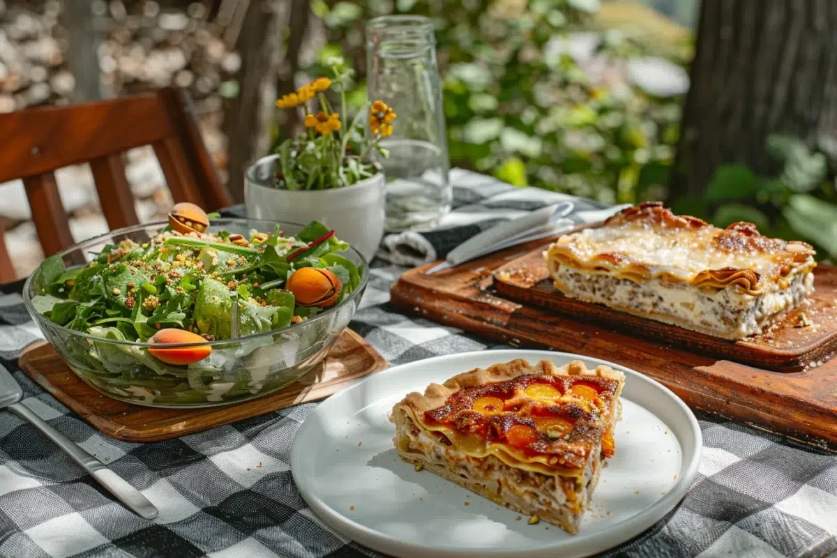 Trois recettes simples et savoureuses pour un déjeuner estival : salade croquante, lasagnes, tarte pistache-abricot