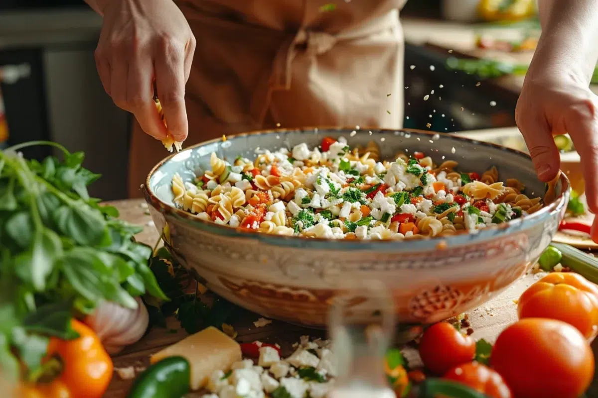 La salade de pâtes et feta : un repas inoubliable prêt en seulement 10 minutes avec 3 astuces
