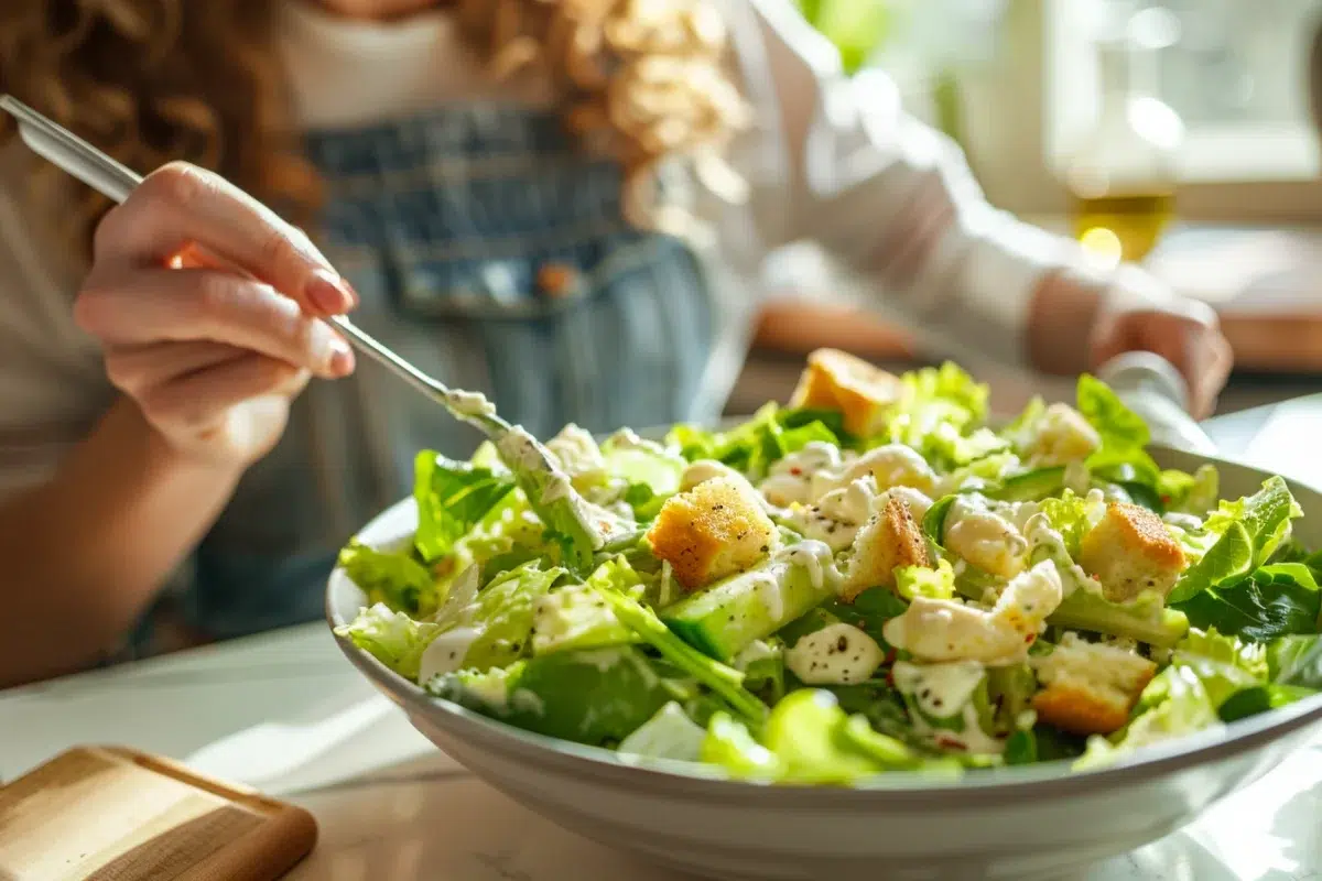 Une nouvelle méthode révolutionnaire pour savourer une salade césar avec des ingrédients frais et des techniques modernes