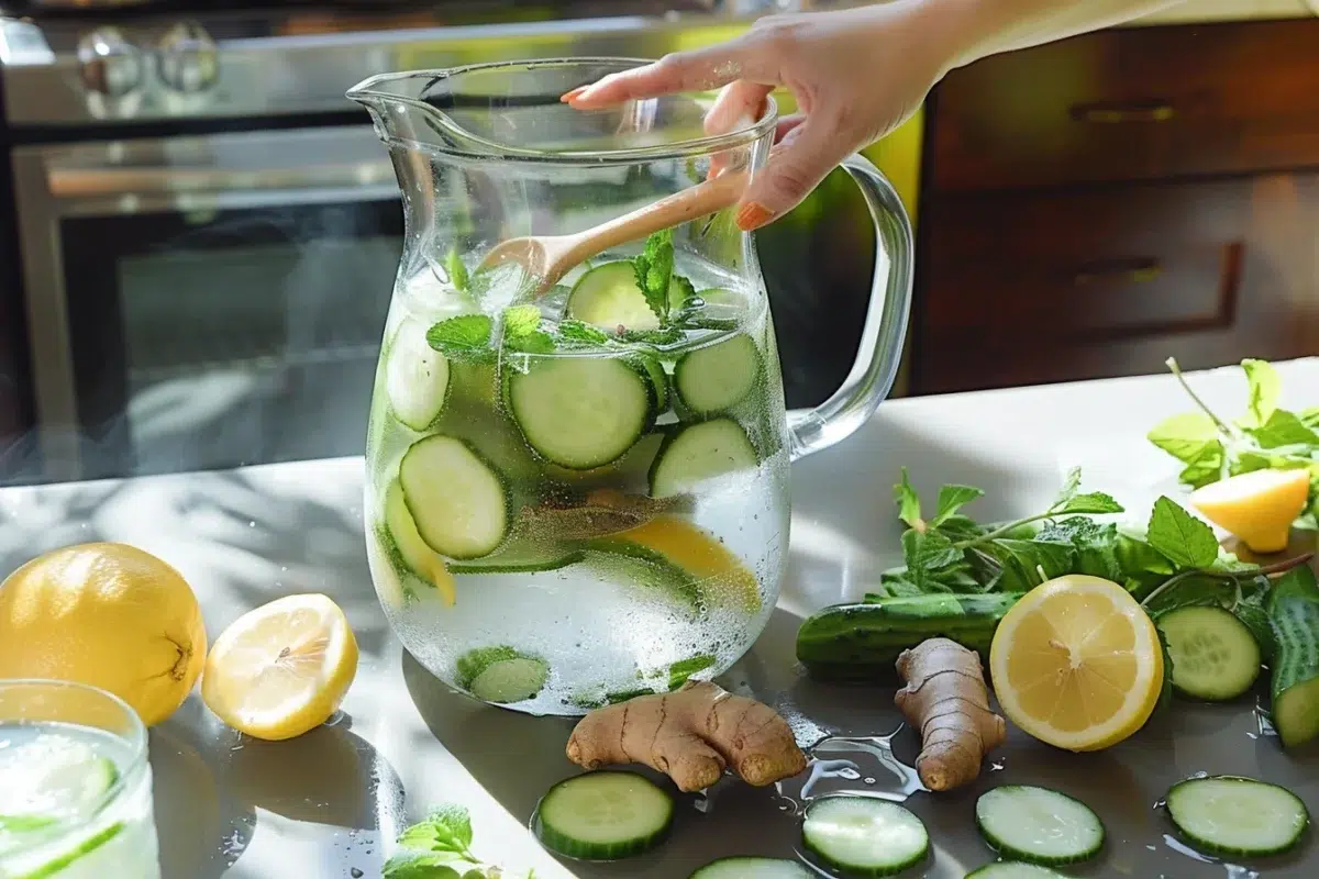 Les secrets de l'eau de sassy : une boisson minceur à base de concombre, citron, gingembre et menthe verte