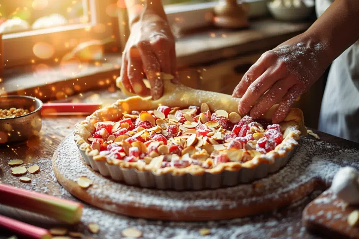 La tarte à la compote de rhubarbe et poudre d'amandes : un dessert doux et acidulé prêt en seulement 6 minutes