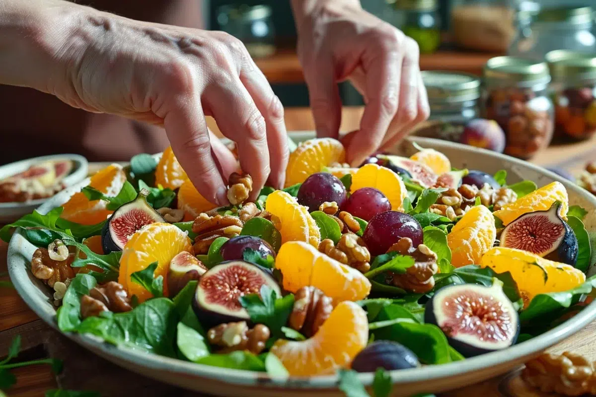 La salade d'oranges, figues et raisins aux noix : un délice frais et croquant pour petits et grands