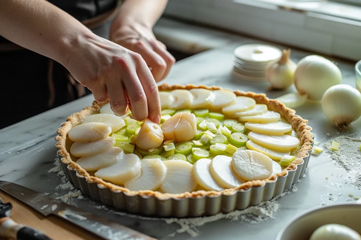 La tarte aux poireaux et noix de Saint-Jacques : une recette raffinée et rapide prête en moins de 15 minutes