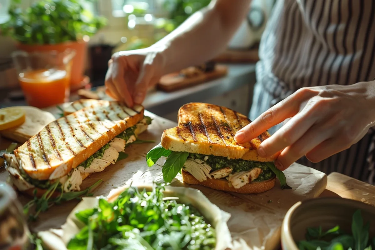 Les secrets d'un sandwich au poulet grillé et pesto : une recette rapide et savoureuse pour quatre personnes