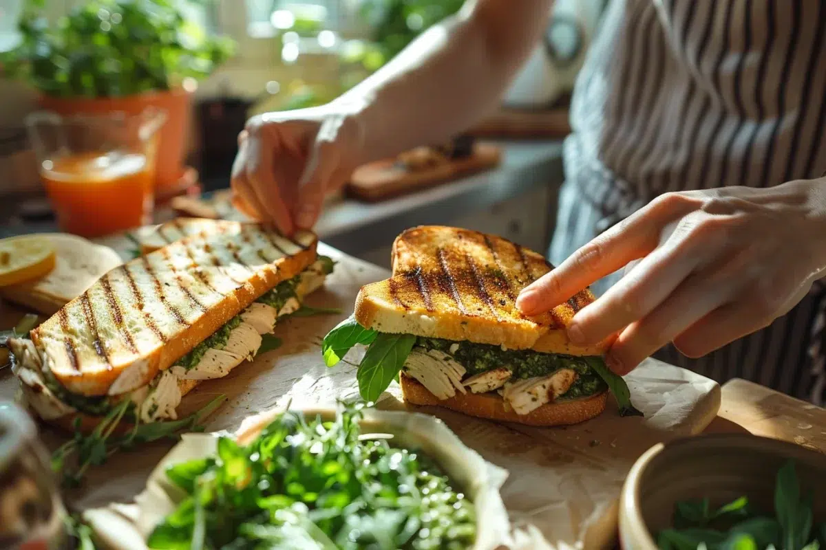 Les secrets d'un sandwich au poulet grillé et pesto : une recette rapide et savoureuse pour quatre personnes
