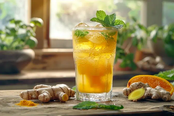 un spritzer rafraîchissant sans jus d'orange : une explosion de saveurs avec du gingembre, de la menthe et du curcuma