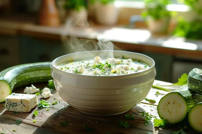 Une soupe de courgettes au chèvre prête en 15 minutes : un plat léger et crémeux pour vos repas rapides