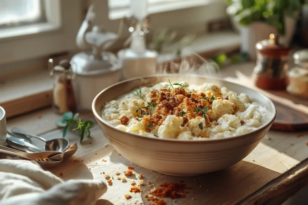 Recette de chou-fleur crémeux : une touche croustillante de croûtons pour un plat réconfortant et rapide