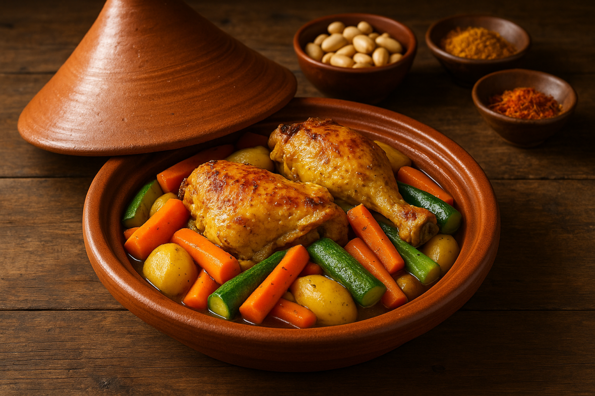 découvrez la délicieuse recette de tajine au poulet adorée par julie andrieu. un mélange savoureux d'épices et d'ingrédients frais qui ravira vos papilles. testez-la chez vous et laissez-vous envoûter par les saveurs du maghreb.