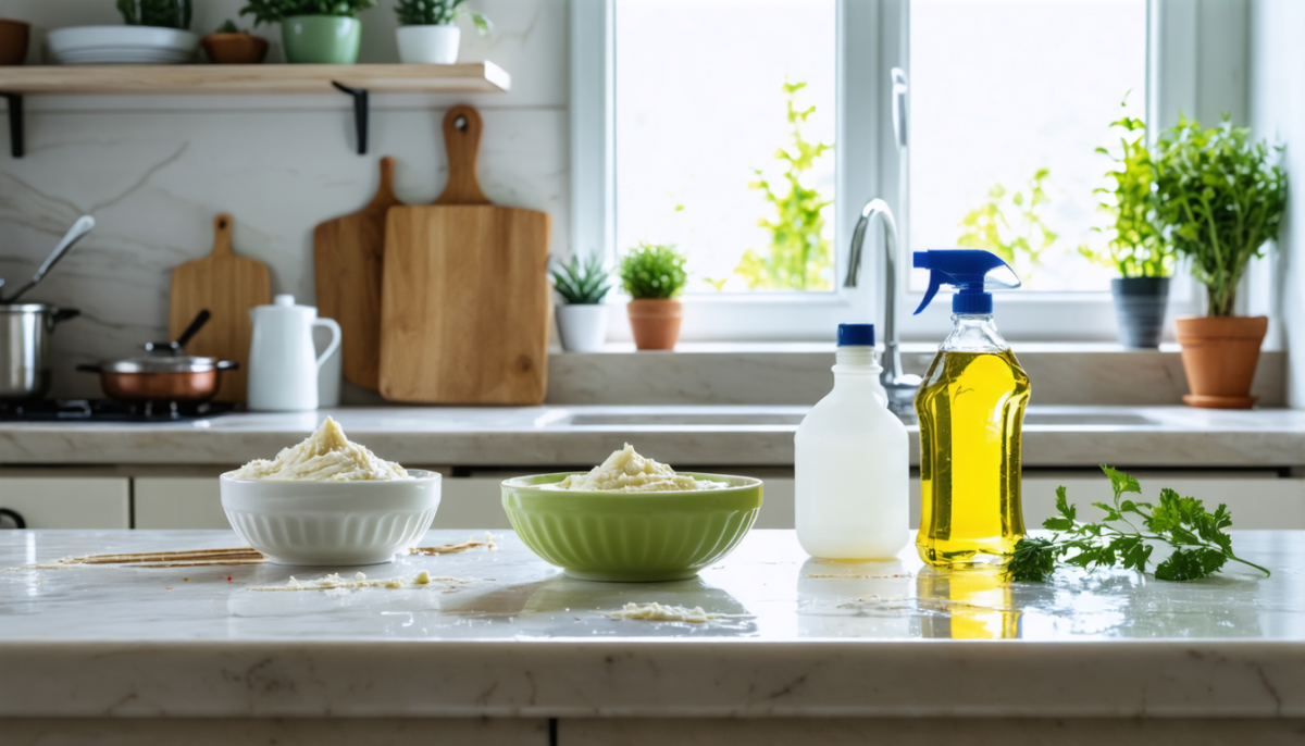 redonnez vie à votre plan de travail terne avec notre pâte maison révolutionnaire. facile à préparer, elle ravive l'éclat de vos surfaces et les fait briller comme au premier jour. découvrez nos conseils pour un entretien efficace et écologique.
