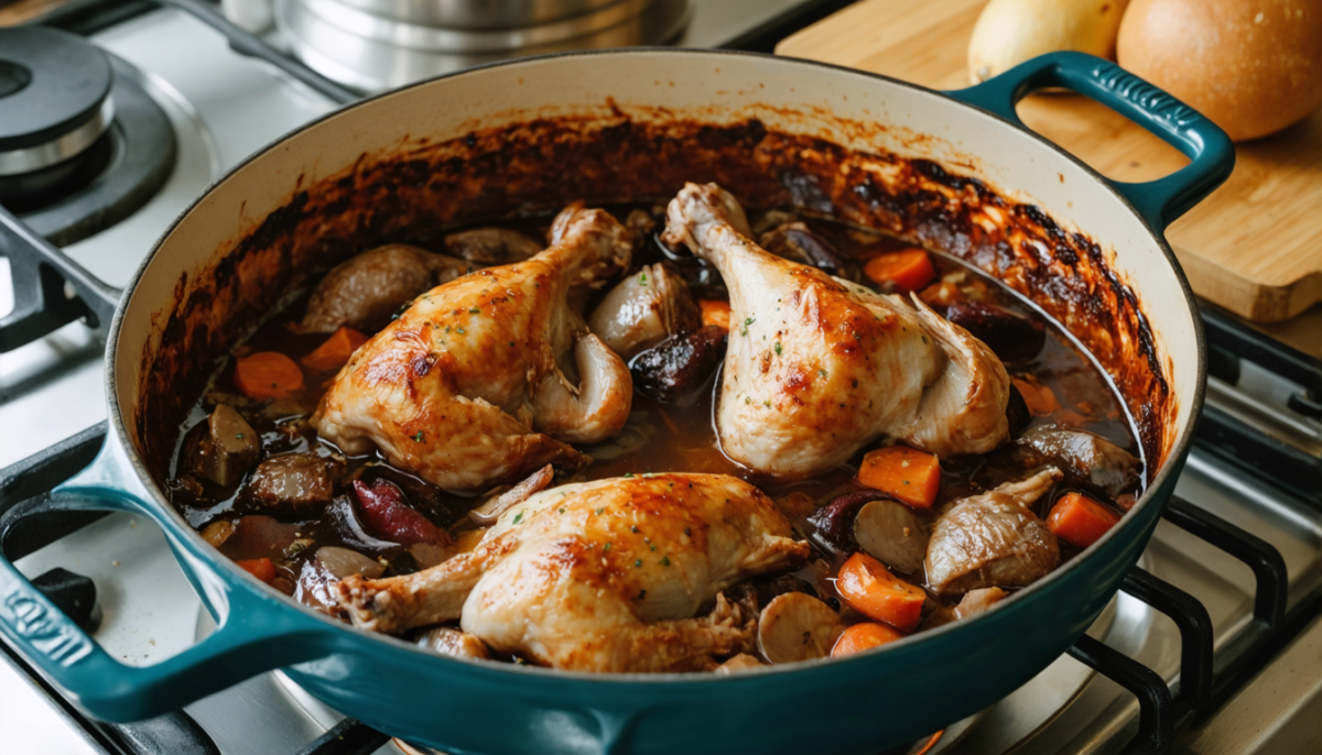 découvrez la recette traditionnelle du coq au vin, simple à réaliser et pleine de saveurs authentiques, comme chez grand-mère.