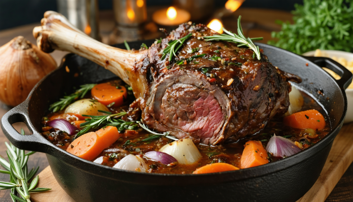 découvrez la recette savoureuse de souris d'agneau cuite lentement en cocotte en fonte pour une viande tendre et parfumée, idéale pour un repas convivial.