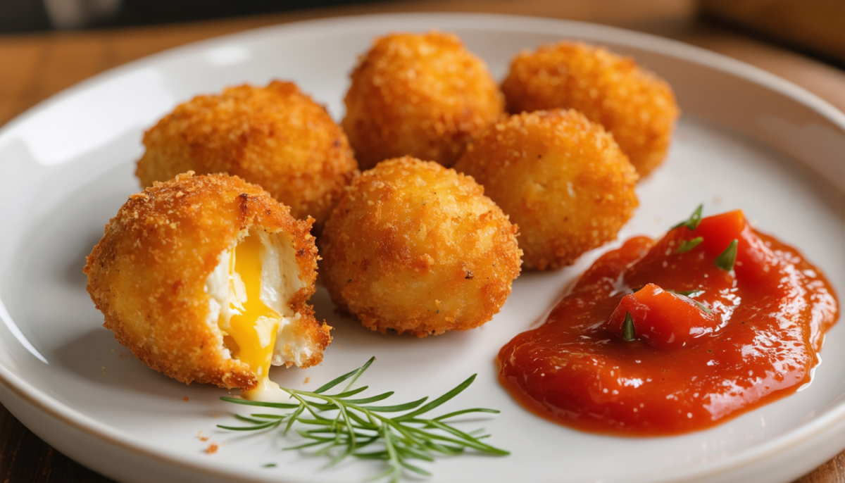 savourez nos croquettes au camembert fondantes, accompagnées d'un coulis de poivrons rouges doux et parfumés, pour une explosion de saveurs en bouche.