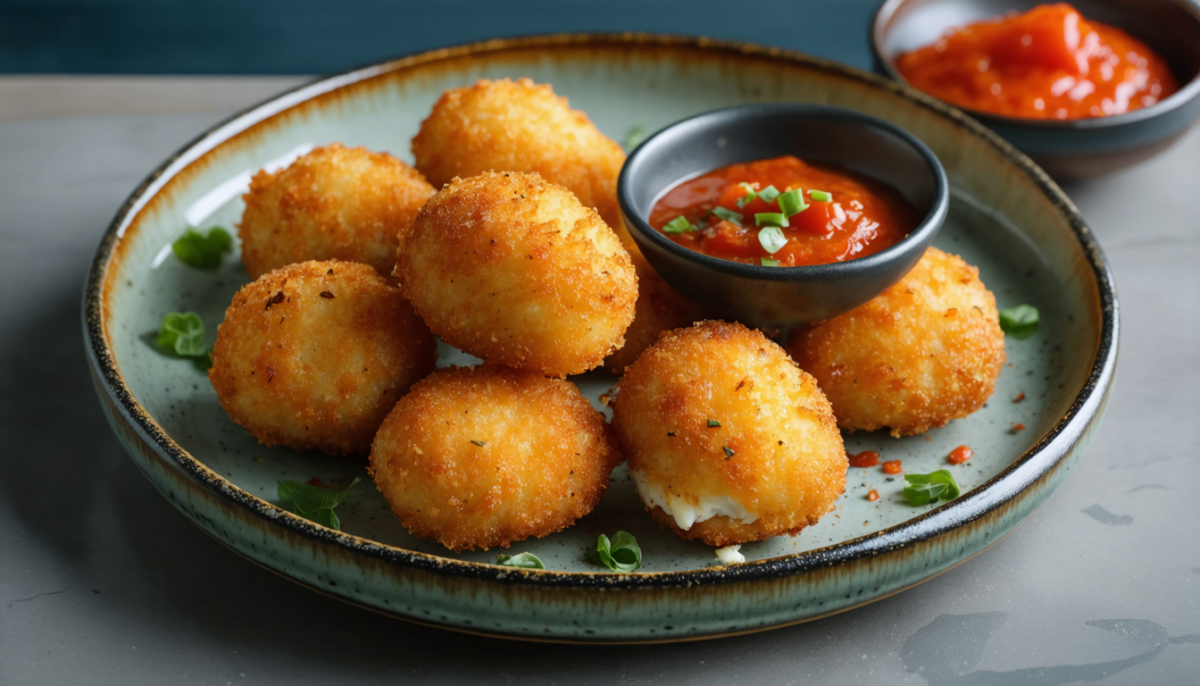 savourez nos croquettes au camembert fondant, servies avec un délicieux coulis de poivrons rouges pour une explosion de saveurs en bouche.