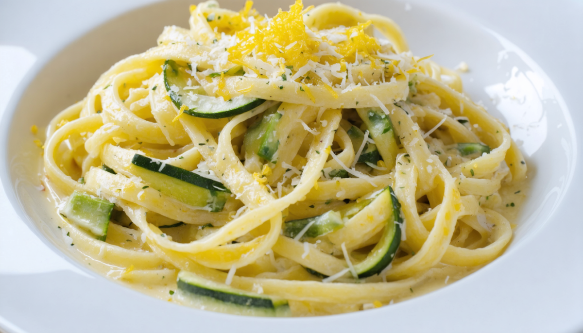 découvrez une recette savoureuse de linguines au citron, accompagnées de courgettes fraîches et nappées d'une onctueuse crème de parmesan, pour un repas léger et gourmand.