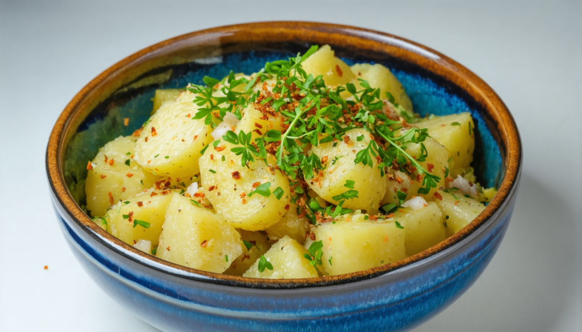 découvrez notre salade de pommes de terre aux épices douces, rehaussée par la fraîcheur onctueuse du yaourt, pour un délice léger et savoureux parfait en toute saison.