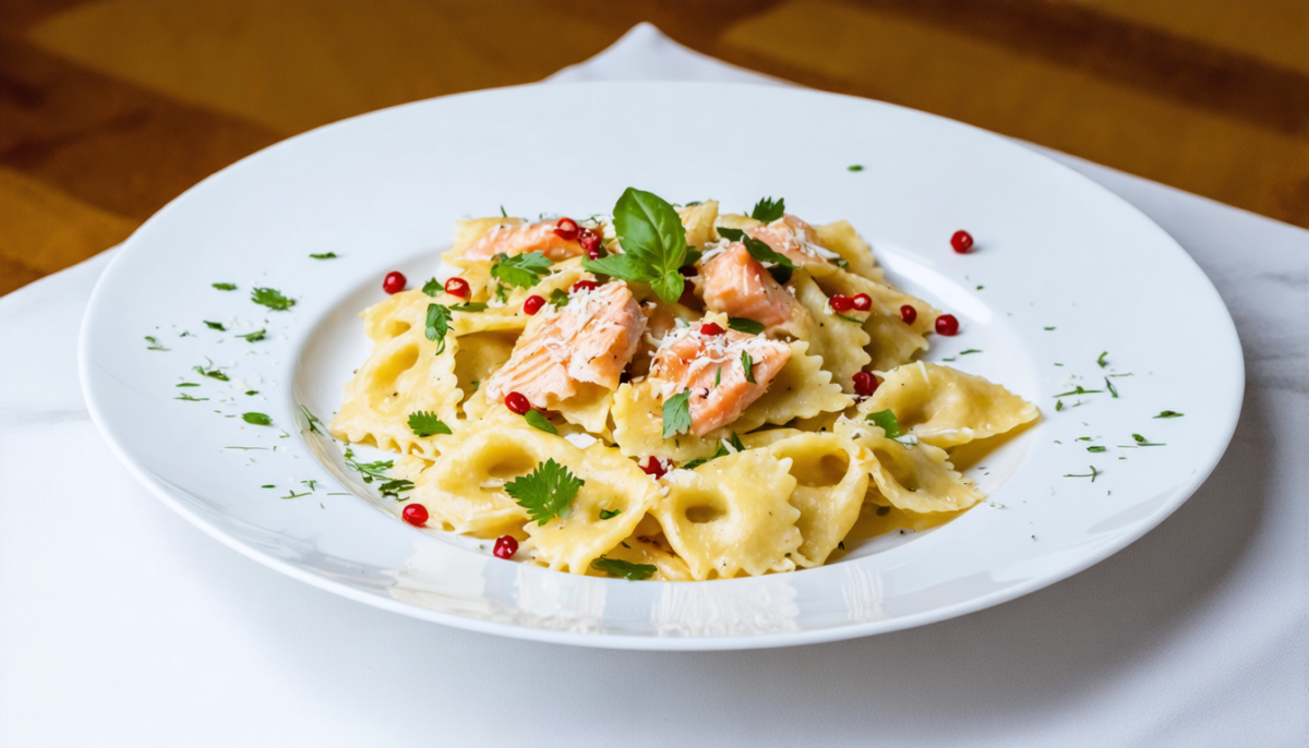 savourez des farfalles au saumon onctueux, une recette légère et rapide à préparer pour un repas délicieux et équilibré.