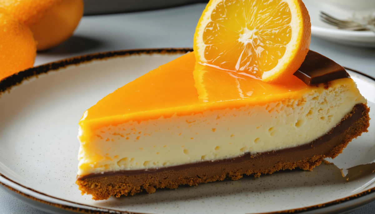 savourez un cheesecake léger à l’orange, alliant douceur fruitée et croquant chocolaté pour un dessert irrésistible et frais.