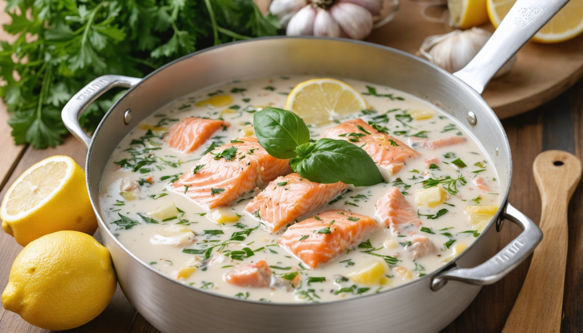 découvrez notre recette de saumon mijoté en blanquette légère, agrémentée d'une crème onctueuse pour un plat savoureux et délicat, idéal pour un repas gourmand.