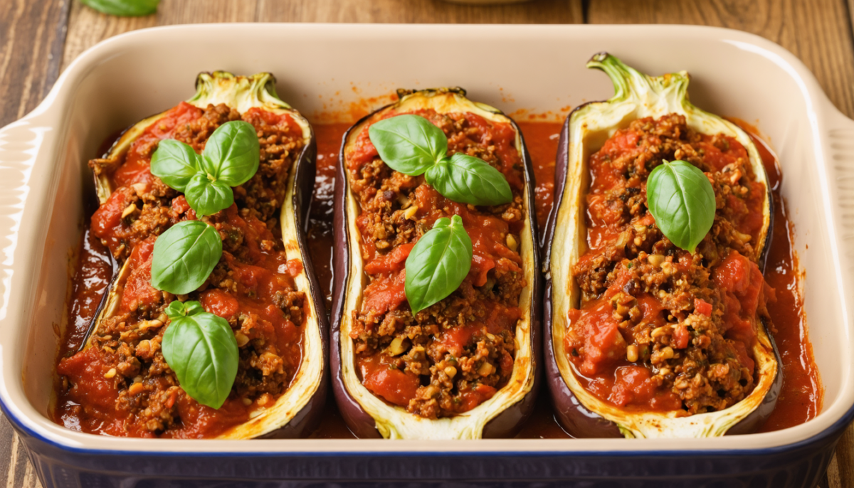 découvrez notre recette gourmande et saine d'aubergines farcies à la bolognaise légère, parfaite pour un repas savoureux et équilibré.