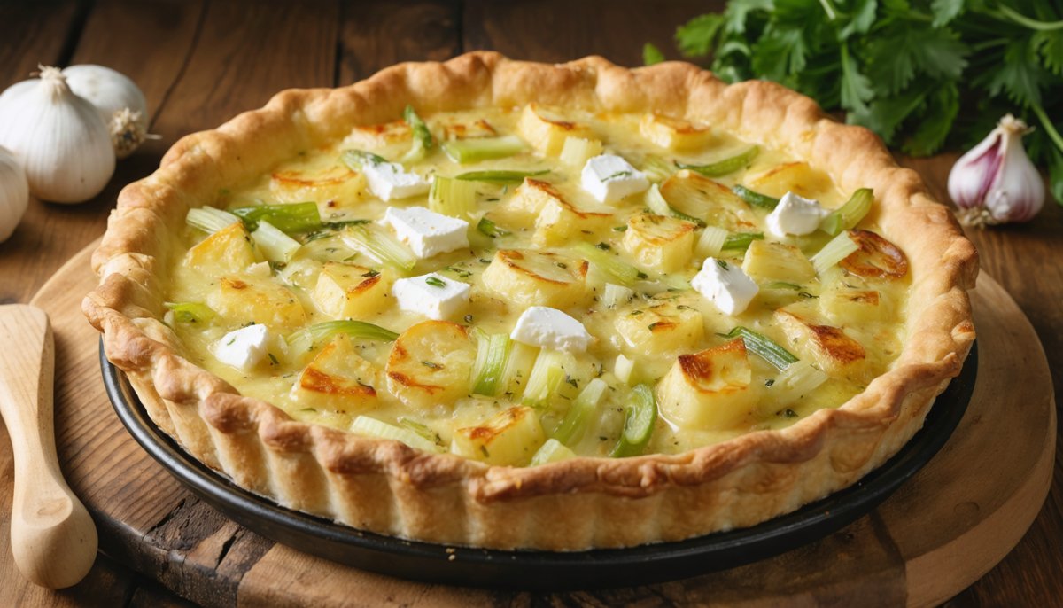 découvrez une recette facile et savoureuse de quiche au chèvre frais, poireaux fondants et pommes de terre gourmandes. parfaite pour un repas convivial et délicieux.