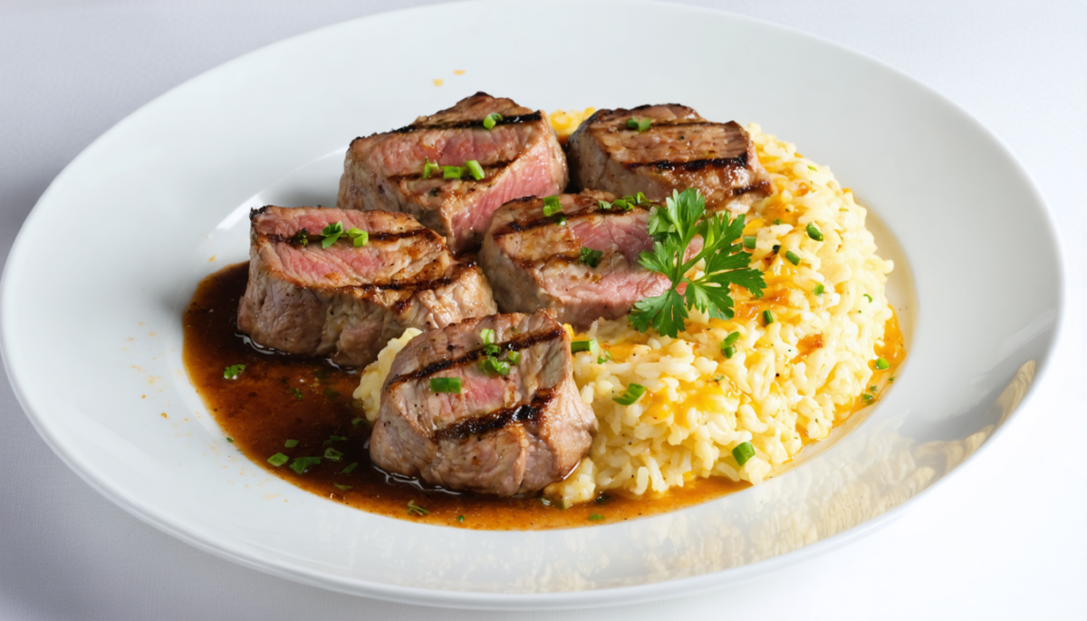 découvrez notre recette savoureuse de mignons de porc délicieusement tendres accompagnés d'un risotto crémeux au fromage. un plat gourmand à tester absolument pour régaler vos papilles.