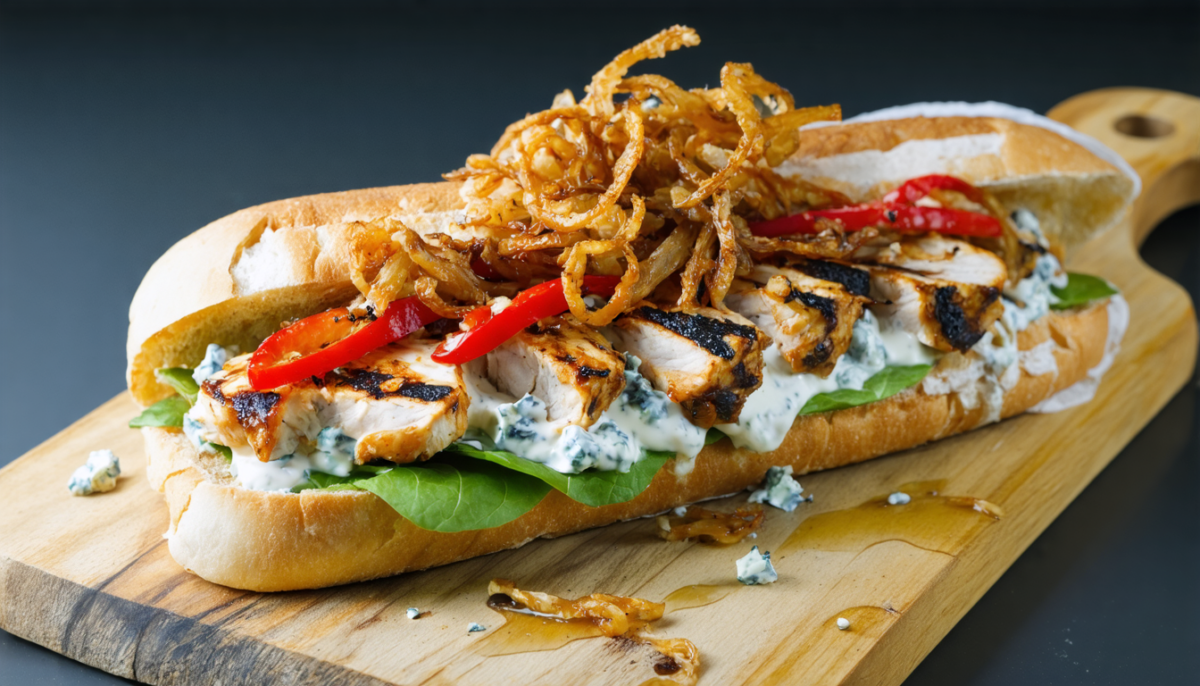 découvrez notre recette gourmande de sandwich au poulet grillé et fromage bleu, savoureuse et facile à préparer pour un repas délicieux et rapide.