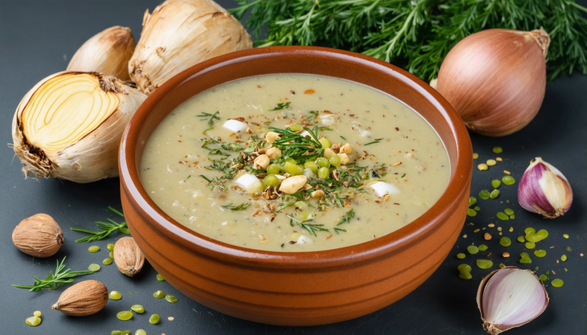 découvrez notre recette facile et gourmande de soupe légère de topinambours, enrichie de fromage fondant et de noix croquantes pour un plein de saveurs et de textures.