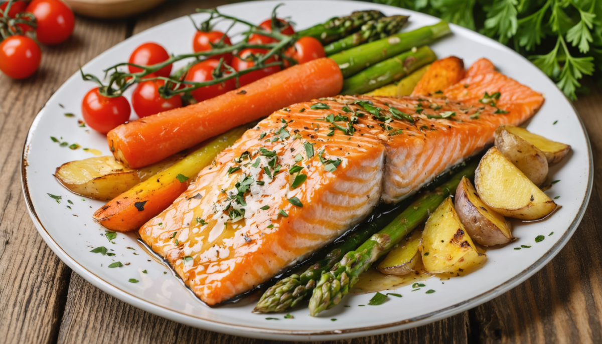 découvrez notre recette de truite fondante au four accompagnée de légumes rôtis, une préparation saine et gourmande parfaite pour un repas équilibré et savoureux.