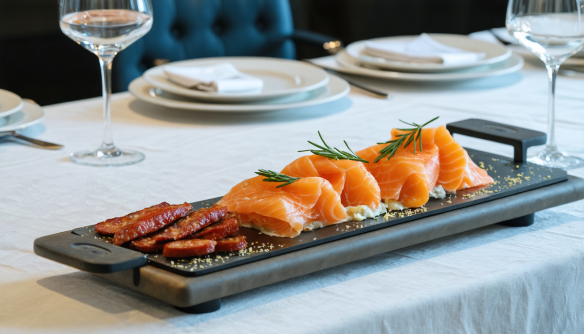 découvrez une raclette revisitée alliant la chaleur épicée du chorizo et la finesse du saumon fumé pour une expérience gourmande et originale.