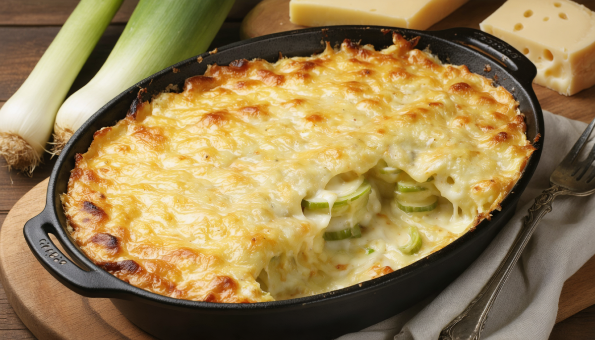 savourez un gratin de poireaux à la raclette, recette gourmande et réconfortante, idéale pour un repas fondant et convivial.