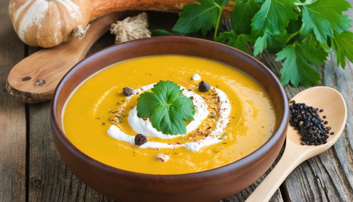 découvrez notre recette de velouté de potimarron au chèvre frais, un plat gourmand et réconfortant parfait pour les soirées d'automne.