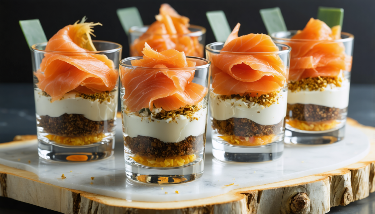 découvrez une recette raffinée de verrines alliant saumon fumé, pain d’épices et fromage frais pour un délice gourmand et élégant, parfait pour vos apéritifs et occasions spéciales.