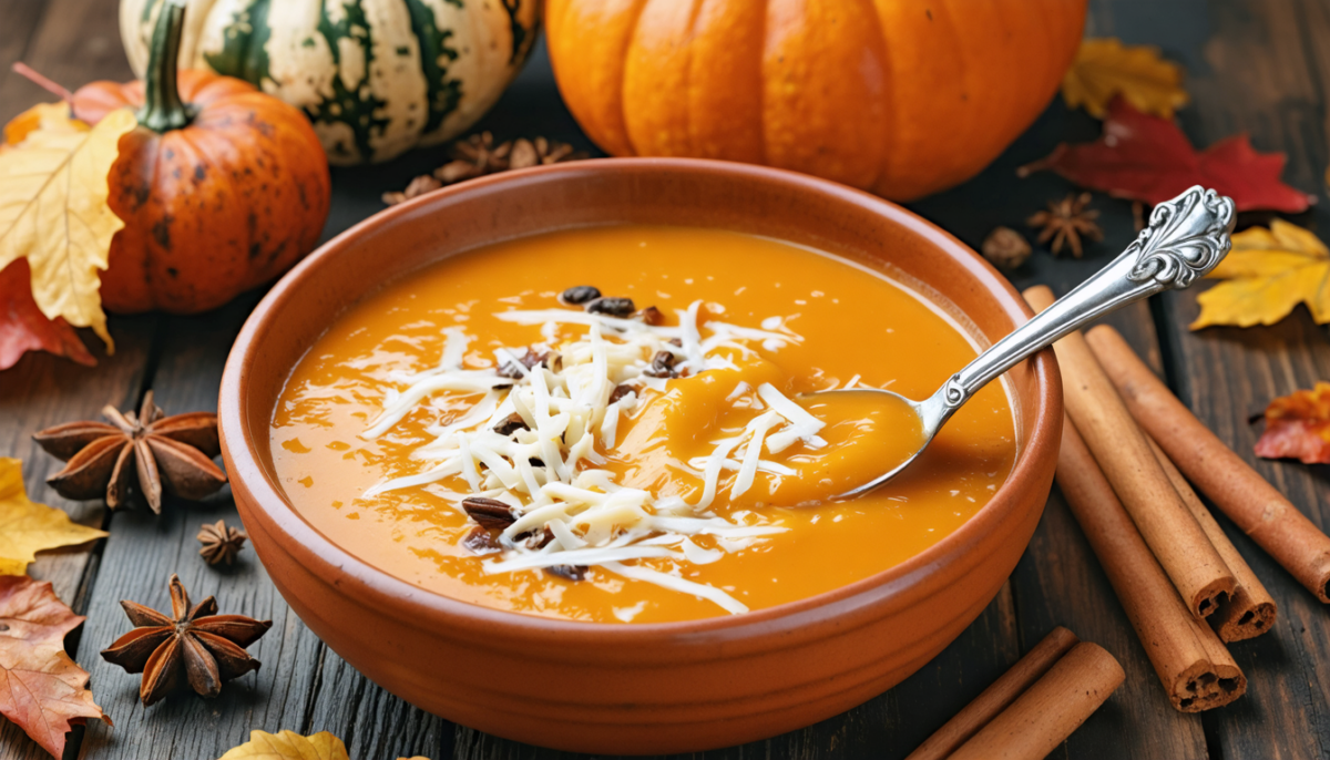 savourez l'automne avec notre soupe épicée de potiron au fromage fondant, une recette réconfortante et gourmande parfaite pour les soirées fraîches.