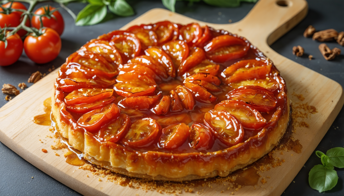 découvrez la recette gourmande de la tarte tatin aux tomates caramélisées, un délice renversé alliant douceur et saveurs d'été pour un plat original et savoureux.