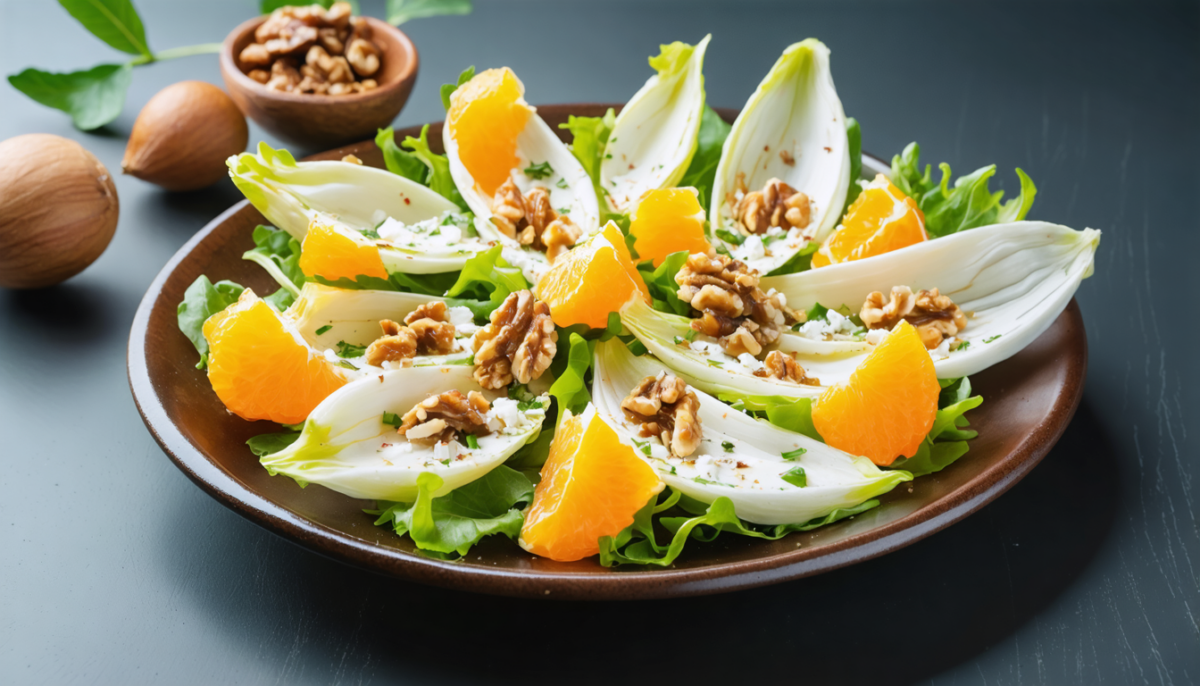 savourez notre salade d’endives croquante aux saveurs d’orange fraîche, noix grillées et fromage de brebis fondant pour une explosion de goûts et de textures.