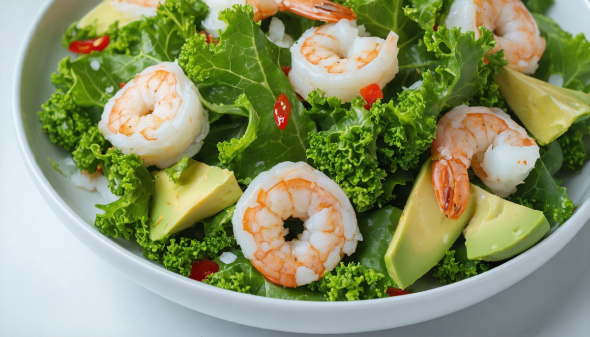 découvrez notre délicieuse salade fraîcheur alliant crevettes, kale et avocat, parfaite pour un repas sain, gourmand et équilibré. facile à préparer et pleine de saveurs.