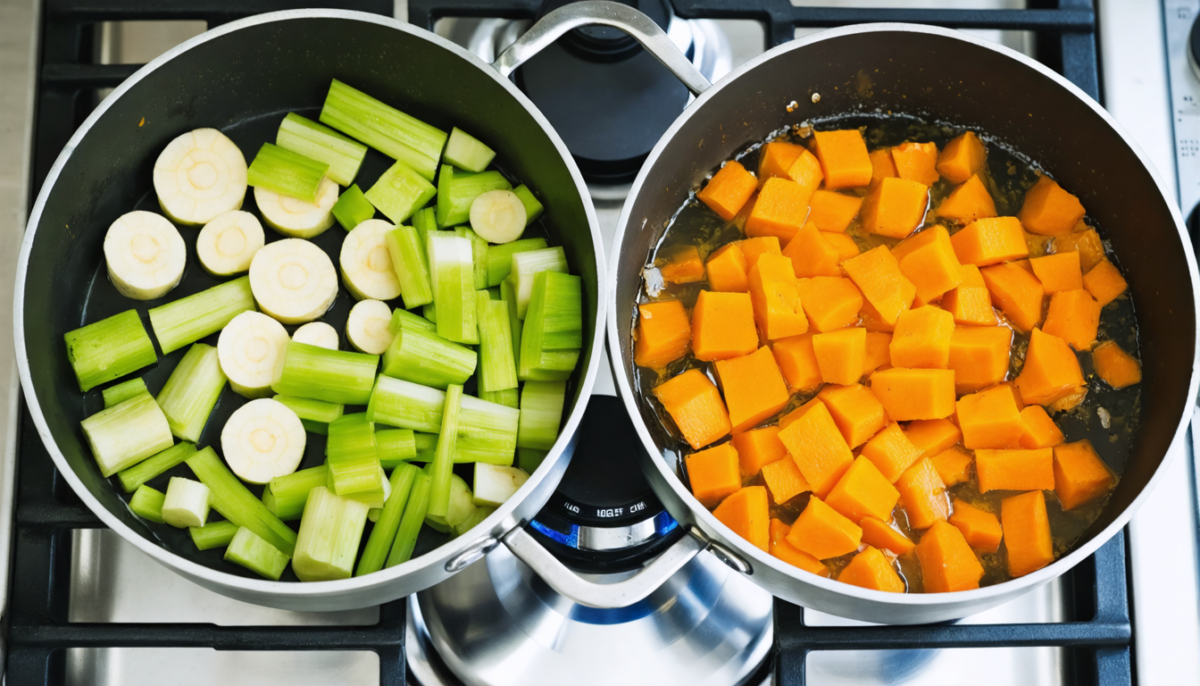 savourez notre délice automnal : un duo onctueux de purées de céleri et potimarron, sublimé par une touche de fromage frais pour une expérience gourmande et réconfortante.