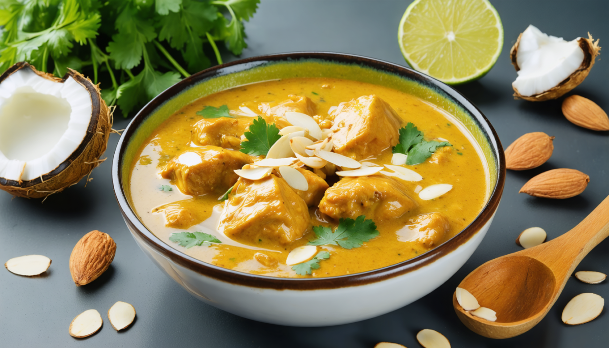 découvrez notre recette facile et légère de curry de poulet au lait de coco, agrémentée d'éclats d'amandes croquantes pour un plat savoureux et exotique.
