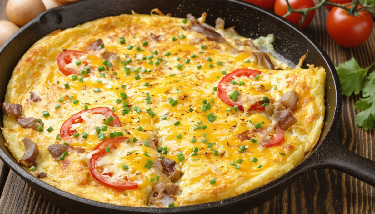 découvrez notre recette gourmande et facile d'omelette façon tortilla au cheddar râpé, idéale pour un repas savoureux et rapide à préparer.