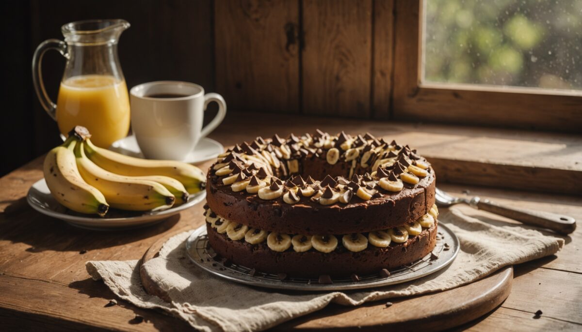 Délicieux cake moelleux banane et pépites de chocolat, allégé pour une gourmandise saine