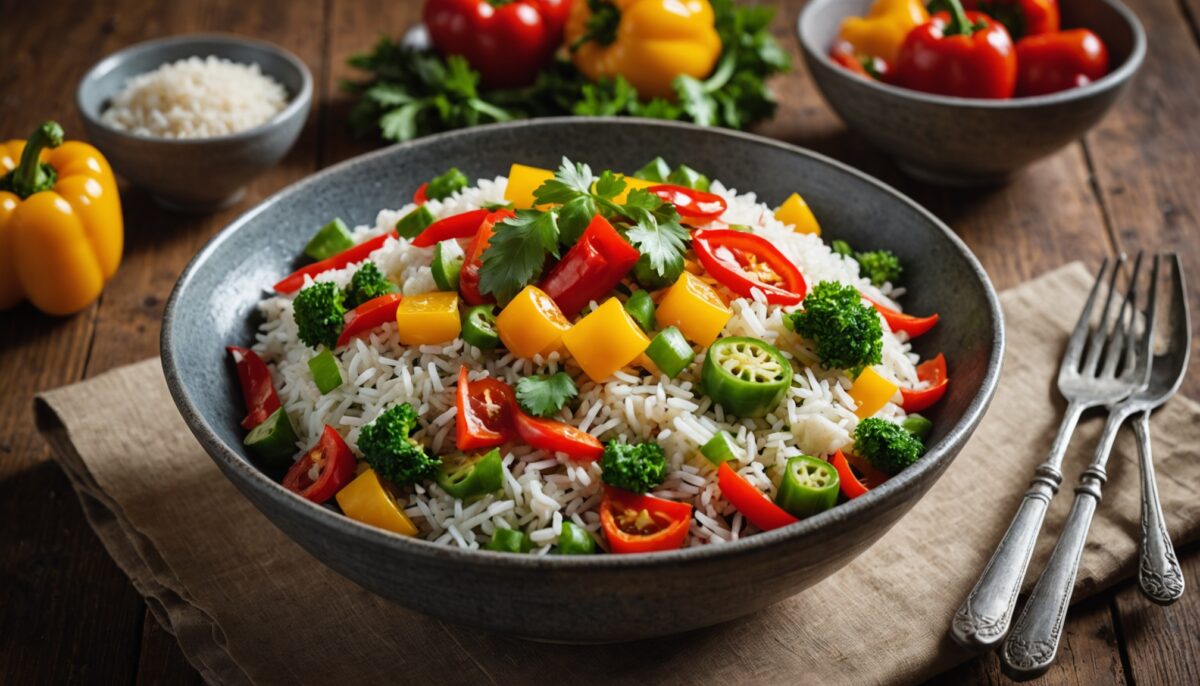 Délice léger : salade de riz de konjac aux poivrons croquants